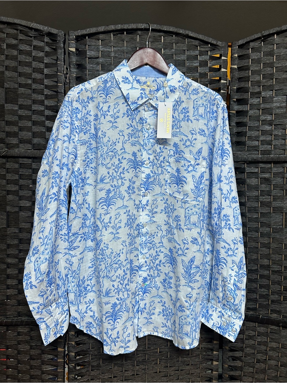 Lilly Pulitzer men's linen giraffe print Addison shirt new blue white large